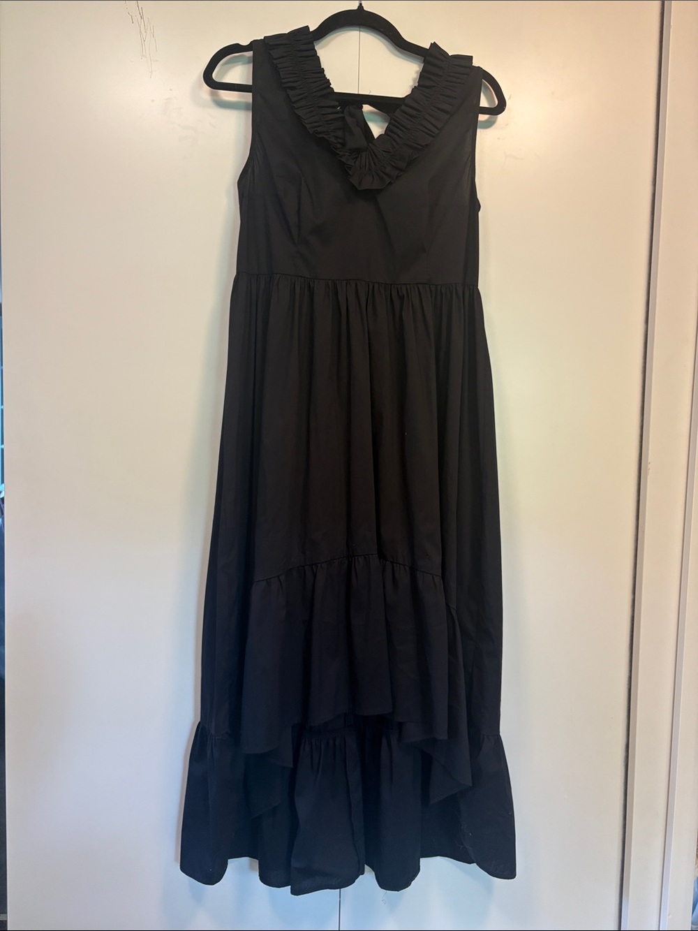 Black High-Low Ruffle V-Neck Dress S